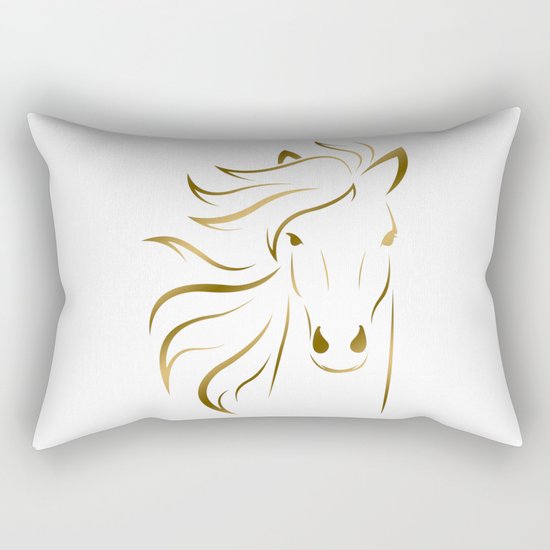 Golden Horse Drawing Rectangular Pillow