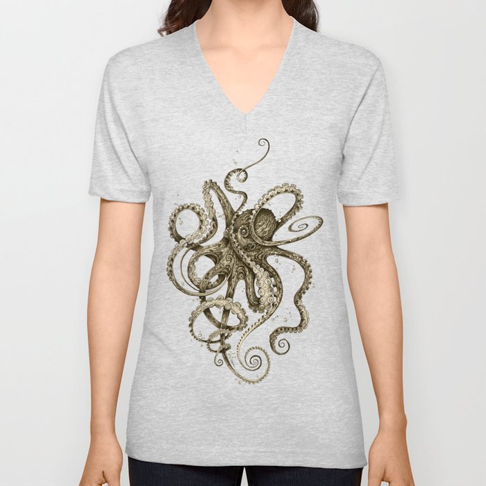 Octopsychedelia Sepia V Neck T Shirt