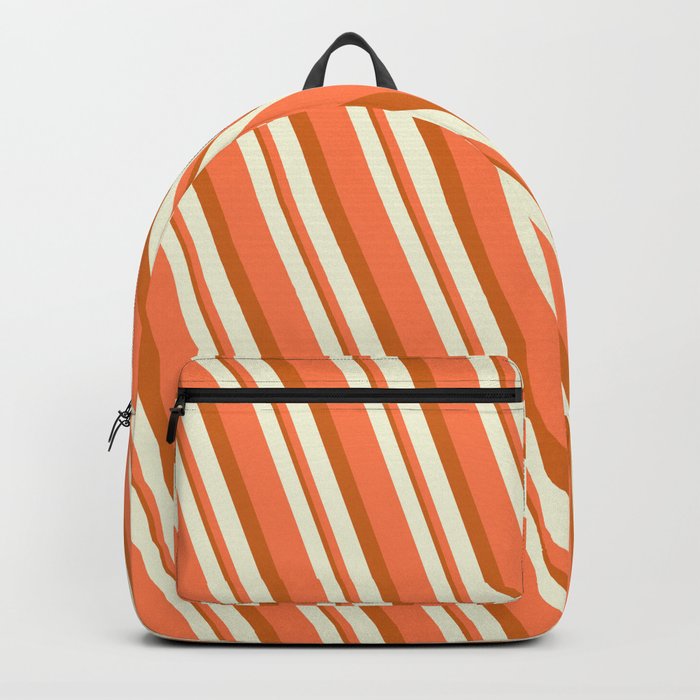 Beige, Coral & Chocolate Colored Stripes Pattern Backpack