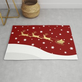 Red Christmas Santa Claus Rug | White, Reindeer, Winter, Absentis, Sky, Mountain, Santa, Stars, Golden, Gold 