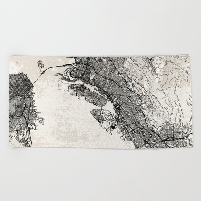 Oakland USA - City Map - Black and White Beach Towel