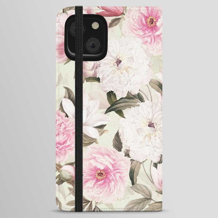Vintage Blush Pink Spring Peonies Flower Botanical Garden iPhone Wallet Case