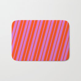 [ Thumbnail: Orchid and Red Colored Lines Pattern Bath Mat ]
