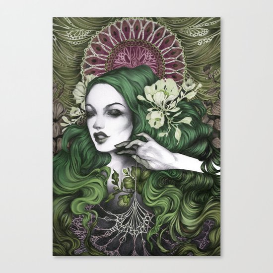 In Her Web (Green and Pink) Canvas Print