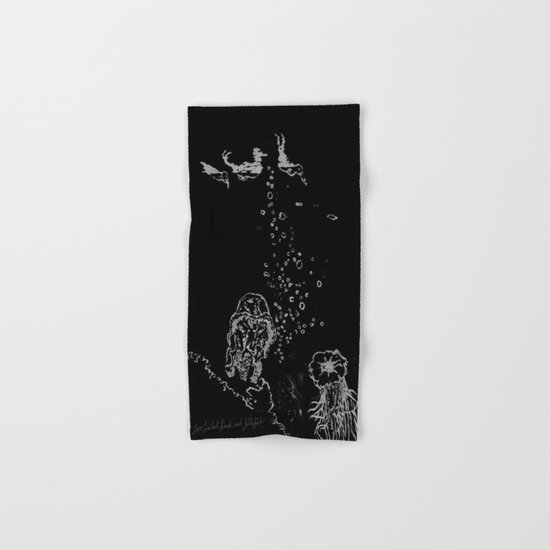 Two Tailed Duck and Jellyfish Black and Dark Deep Sea Hand & Bath Towel