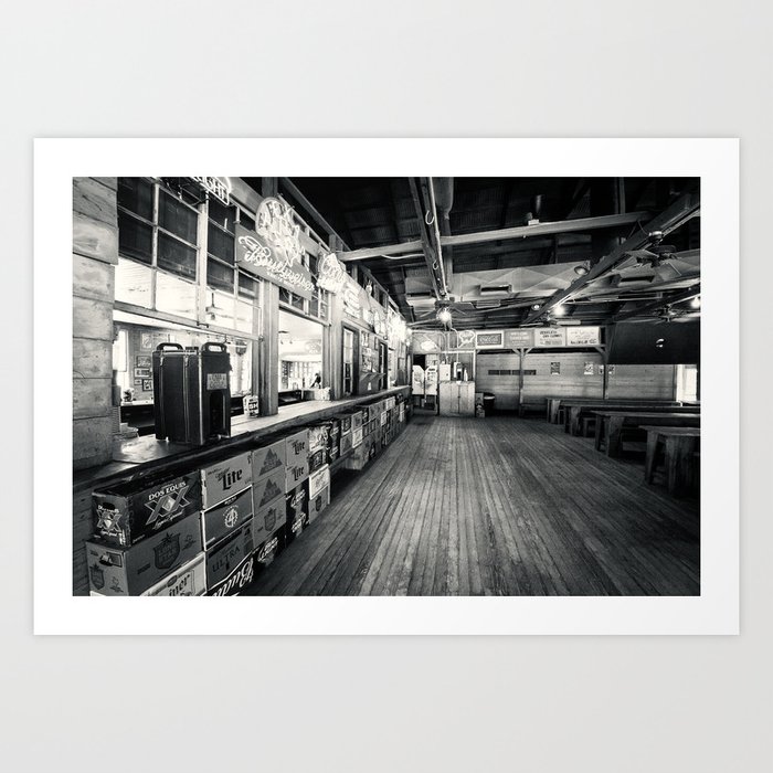 Gruene Hall (interior) - Oldest Dance Hall in Texas (Black & White) Art Print