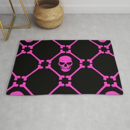 Skulls and bones hot pink on black Rug