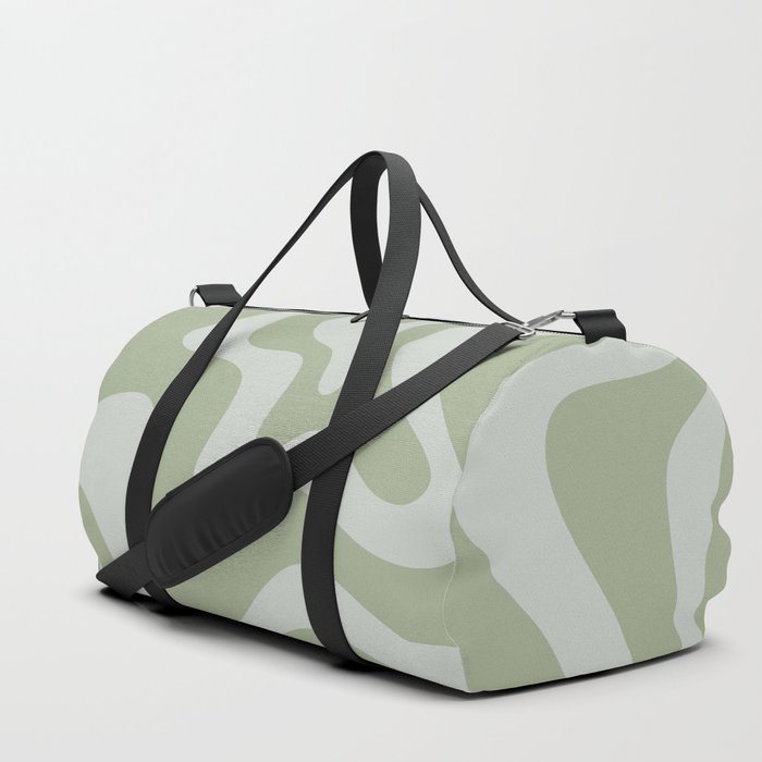 Liquid Swirl Retro Abstract Pattern in Sage Green and Light Sage Gray Duffle Bag