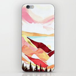 Alpine mountain pink sunset watercolor landscape painting for home, bedroom, living room, and wall decor No. 2 iPhone Skin