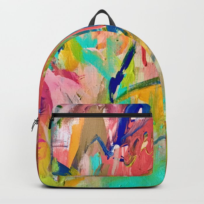 Wild Child: a colorful, vibrant abstract piece in neon and bold colors Backpack