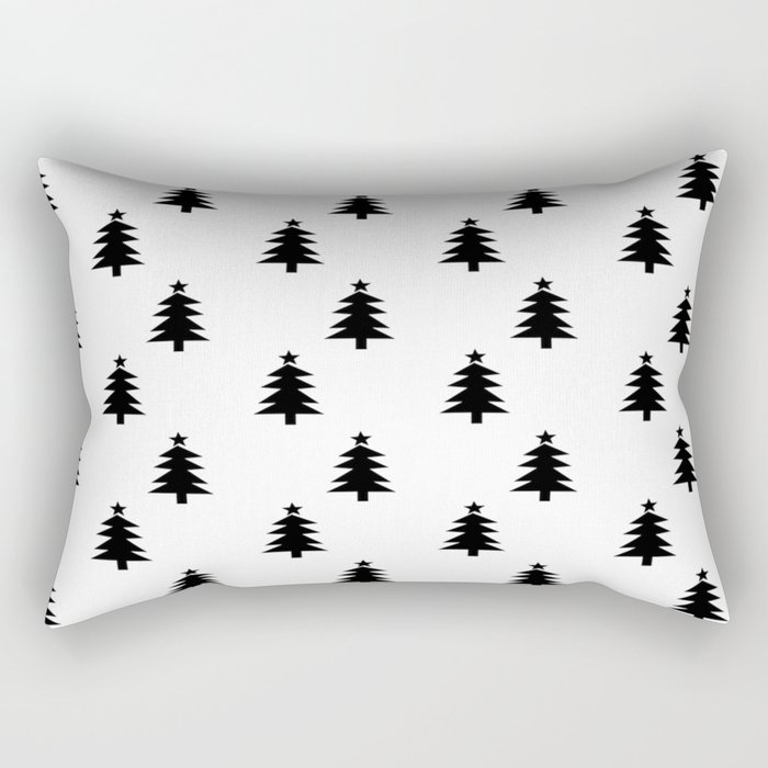 Black and White Christmas Trees Rectangular Pillow