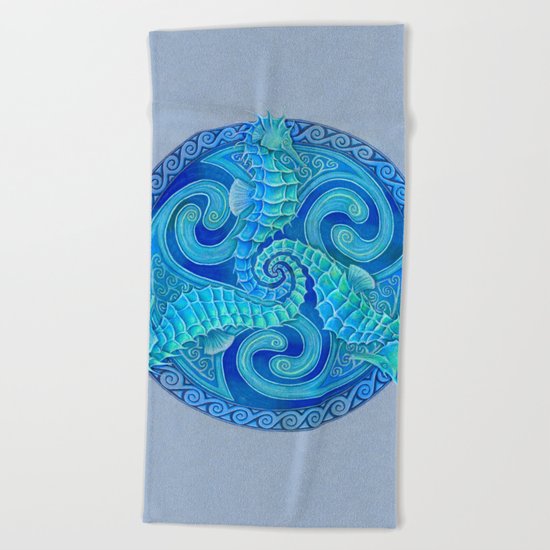 Seahorse Triskele Celtic Mandala Beach Towel