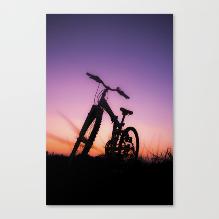 Mountain Bike Silhouette During Sunset Canvas Print