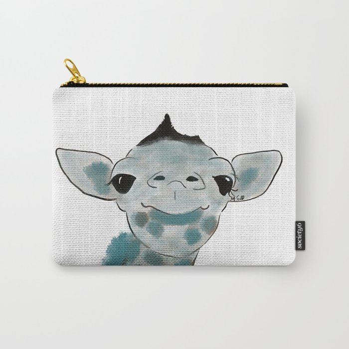 Happy Baby Giraffe // Giraffe In Watercolor Blue and Gray Carry-All Pouch | Graphic-design, Digital, Baby-giraffe, Giraffe, Animals, Blue, Gray, Grey, Cute, Adorable