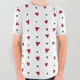 Red hearts and grey dots pattern All Over Graphic Tee