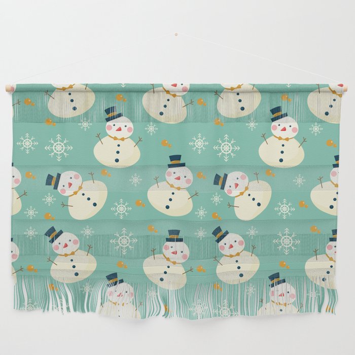 Christmas Pattern Turquoise Snowman Wall Hanging