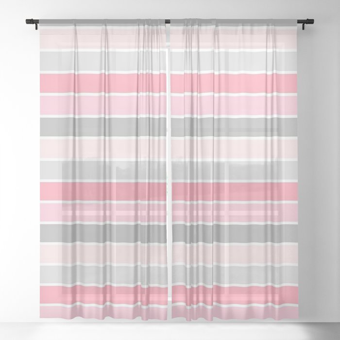 Pink Gray White Horizontal Stripes Sheer Curtain