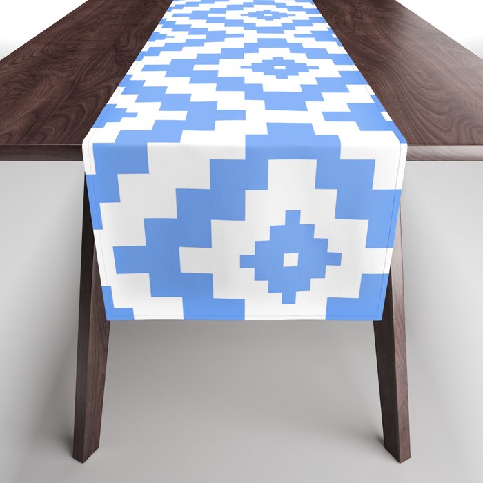 Light blue Aztec,boho geometric pattern  Table Runner