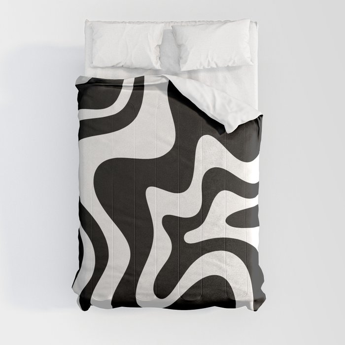 Liquid Swirl Abstract Pattern in Black and White Comforter
