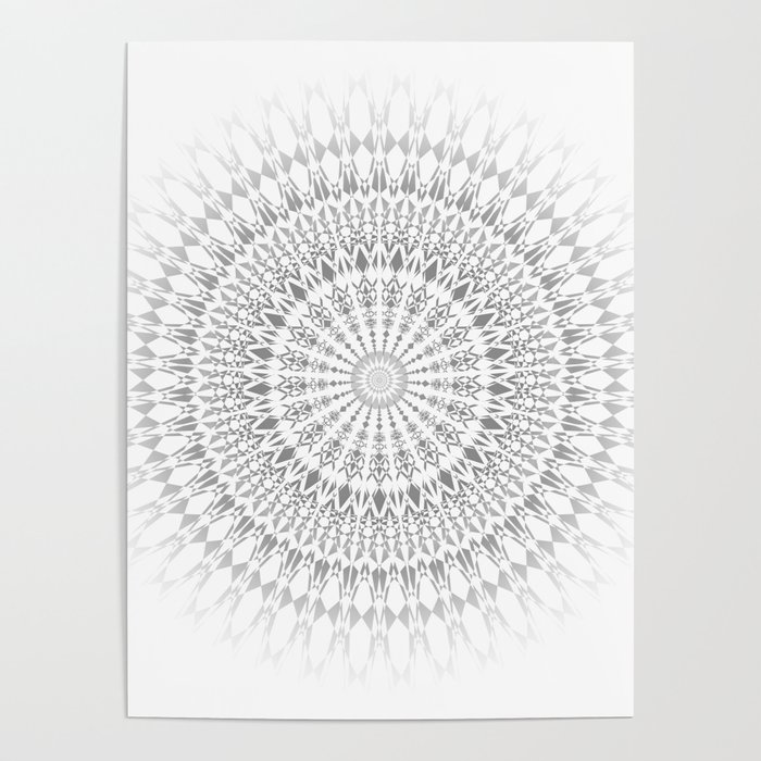 Light Gray White Modern Mandala Poster