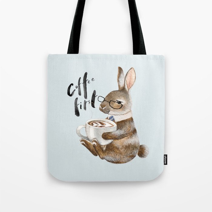 Coffee First Bunny Tote Bag