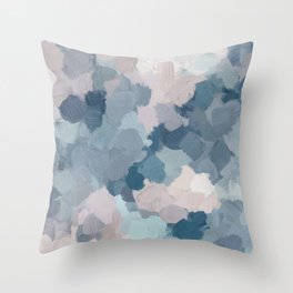 Beautiful Breeze I - Mint Aqua Navy Indigo Blue Blush Pink Abstract Painting, Modern Wall Art Throw Pillow