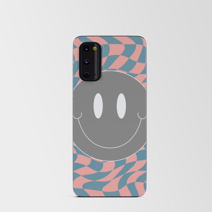 Smiley coral and blue wavy checker Android Card Case