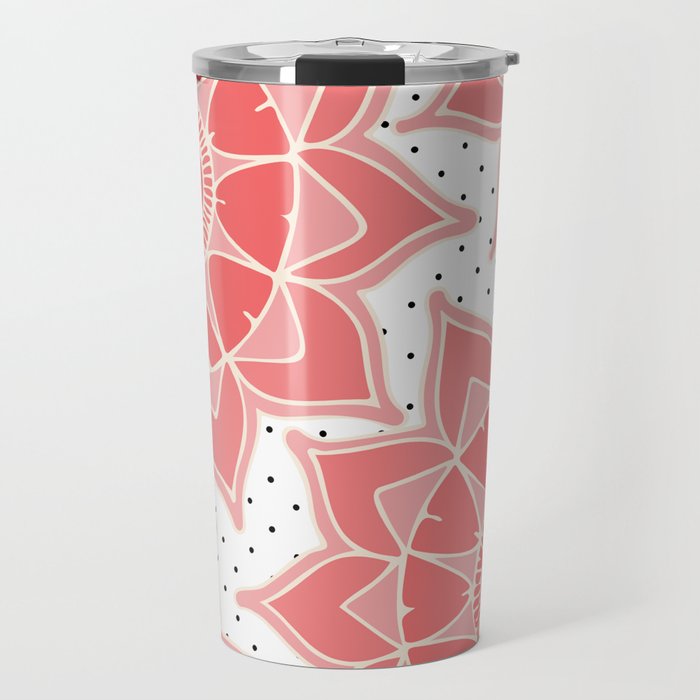 Coral ivory floral mandala black white polka dots Travel Mug