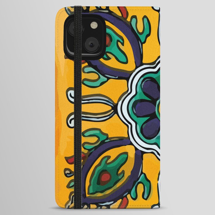 Baroque yellow flower mexican talavera rustic mosaic   interior design iPhone Wallet Case