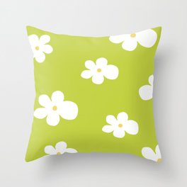 White Small Daisy Flowers Lime Green Background Throw Pillow Cushion Throw Pillow