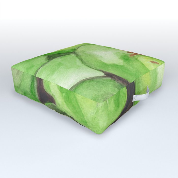 Green Delight Watercolor Painting of a Pile of Green Apples Outdoor Floor Cushion