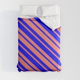 [ Thumbnail: Blue & Salmon Colored Lined Pattern Comforter ]