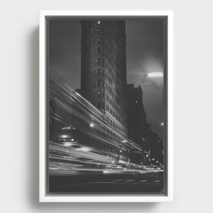 The Flatiron building New York City time lapse black and white photograph - photography - photographs Framed Canvas