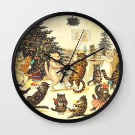 'Christmas Party Cats' by Louis Wain Vintage Cat Art Wall Clock
