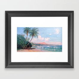 Waikiki Beach, Diamond Head, Oahu landscape painting by D. Howard Hitchcock Framed Art Print