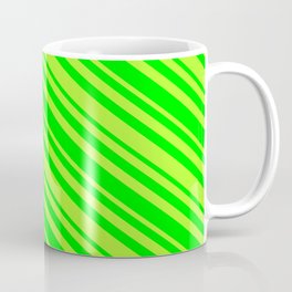 [ Thumbnail: Light Green and Lime Colored Stripes/Lines Pattern Coffee Mug ]