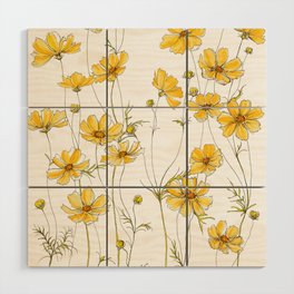 Yellow Cosmos Flowers Wood Wall Art