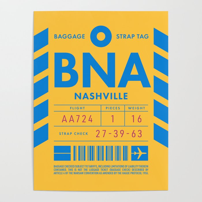 Luggage Tag D - BNA Nashville USA Poster