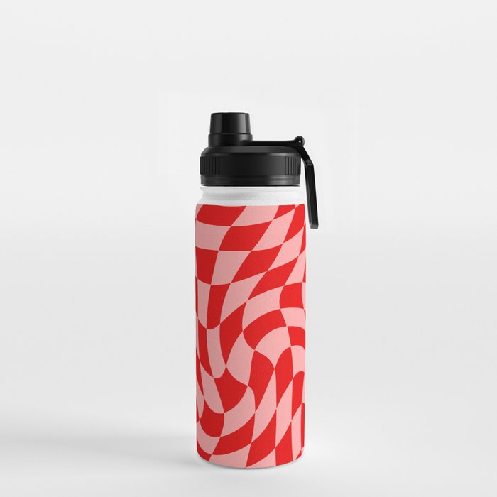 Pink and Red Wavy Checkered Print - Softroom Water Bottle