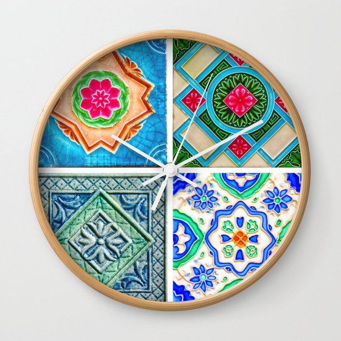 Peranakan Tiles 4x Wall Clock