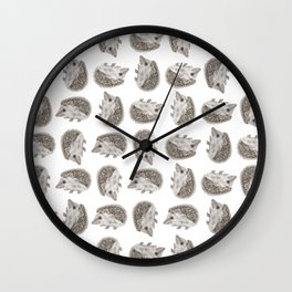 Hedgehog Jamboree Wall Clock | Original, Graphicdesign, Drawing, Pattern, Painting, Cute, Illustration, Hedgehog, Nature, Digital 