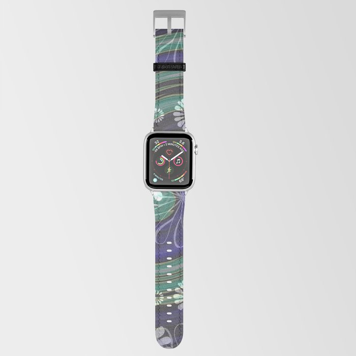 Floating White Flowers Over Green and Purple Swirls Apple Watch Band