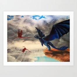 Toothless Dragons Flying Art Print By Artmadebyred Society6