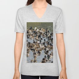 Lots of Ducks Swimming in a Pond in India V Neck T Shirt