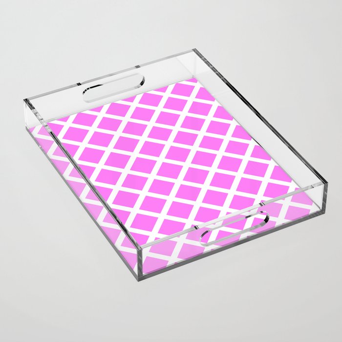 Lattice Trellis Diamond Geometric Pattern Rose Pink and White Acrylic Tray