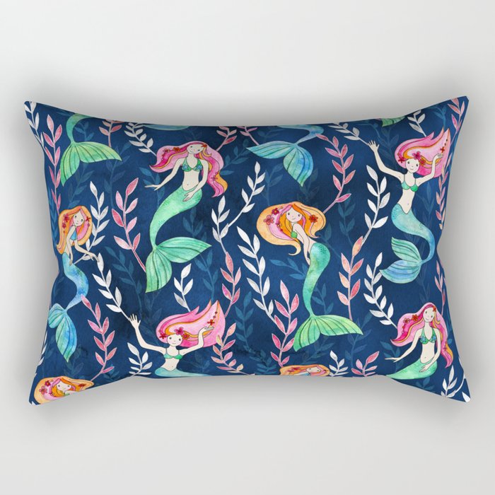 Merry Mermaids in Watercolor Rectangular Pillow