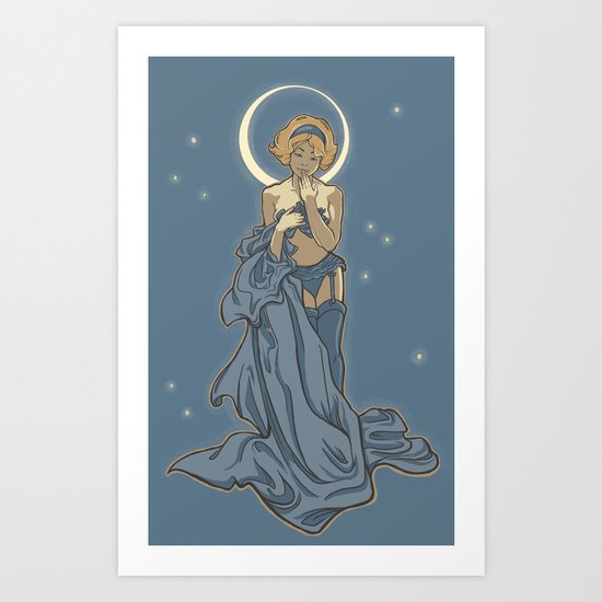 Mucha Pin Up Girl Art Print
