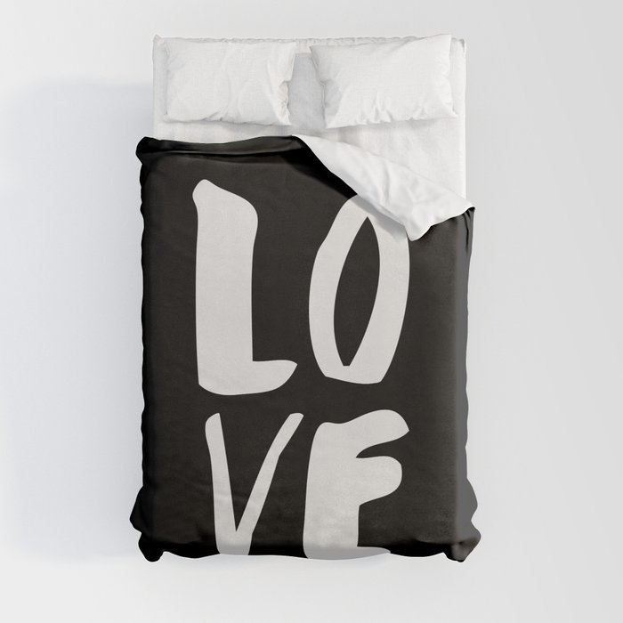 LOVE Wall Art Home Decor in Black-and-White Ink Modern Typography Poster Graphic-Design Minimalism Duvet Cover