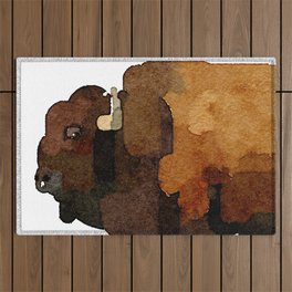 American Buffalo (Bison) Watercolor Painting Outdoor Rug