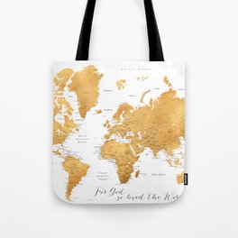 For God so loved the world, world map in gold Tote Bag